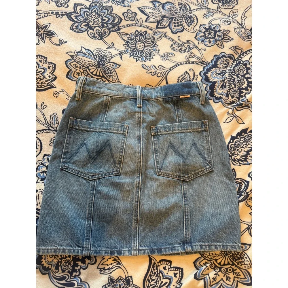 Mother Superior Denim Mini Skirt Blue High Waist Patch Pocket Womens Size 24